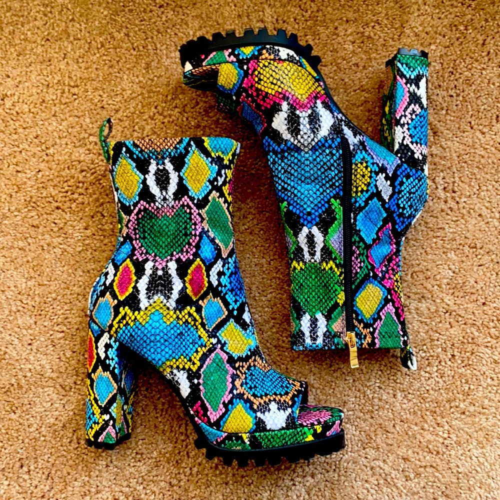 COPY - Multicolored Snakeskin Peep-toe Bootie